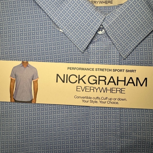 Nick Graham Men's Everywhere Short Sleeve Printed Shirt Size XL Blue - Picture 2 of 10